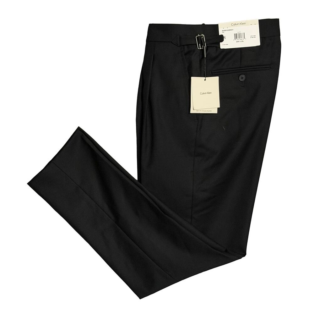 Calvin Klein Dress Pant Men's 30"x30" Slim Fit Wool Pleated Front Black NWT